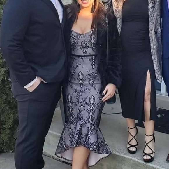 Fashion Nova Pink & Black Lace Corset Style Midi Dress Size Large - Picture 2 of 7